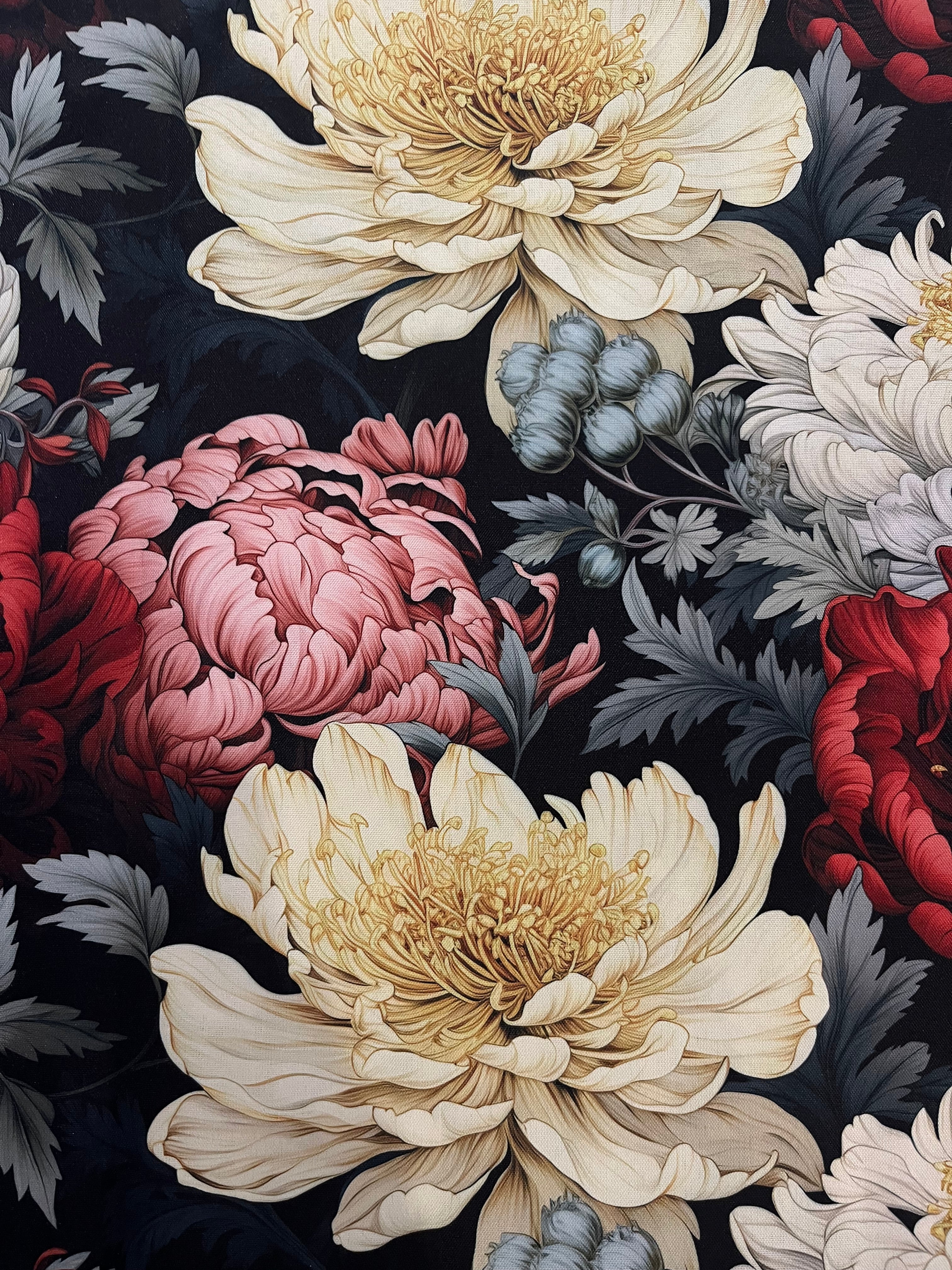 Vintage Peony on Black x2